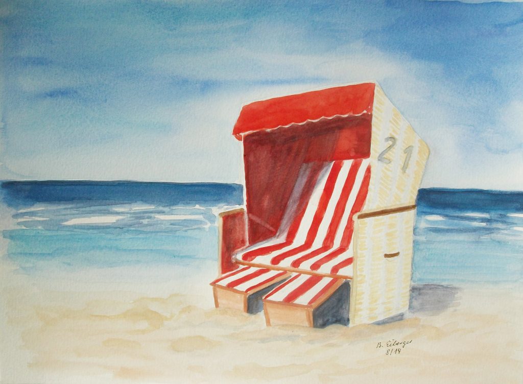 Strandkorb - Unikate als Aquarell und Acryl kaufen - Atelier Bärbel
